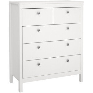Madrid 3 Piece Bedroom Set - White / 1 x 2-drawer bedside table, 1 x 5-drawer chest of drawers and 1 x 3-door wardrobe