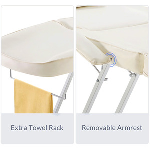 Adjustable Beauty Salon Bed with Height-adjustable Stool - White by Livingandhome