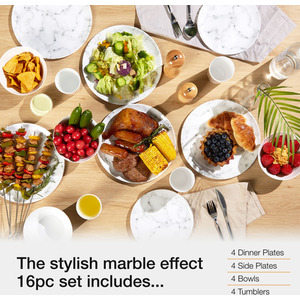16Pc Melamine Plastic Dinnerware Set - Marble by VonShef