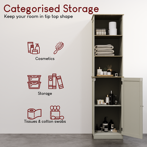 Priano 1 Door 2 Shelf Tall Cabinet - Grey by Vida Designs