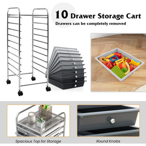 10 Drawer Rolling Storage Cart - Black by Costway