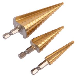 Titanium Coated Steel Step Drill Bit 3pc Set 4-32mm - Brass by Pro User