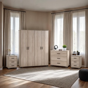 Oliver 4 Door Wardrobe Bedroom Set - Light Oak Effect by Seconique