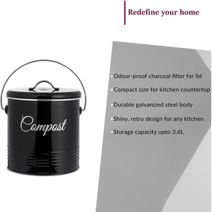 Innoteck Indoor Round 3L Compost Bin With Chrome Handle - Black by Innoteck