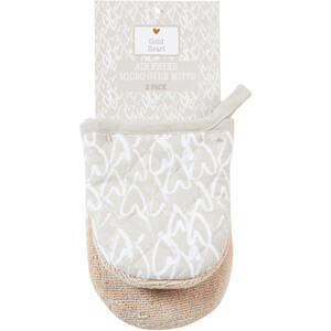 Pack of 2 Gold Heart Air Fryer Micro Oven Mitts - Natural