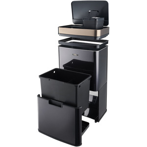 75L Recycling Sensor Bin with 3 Compartments and Food Caddy - Black / Matt by Cooks Professional
