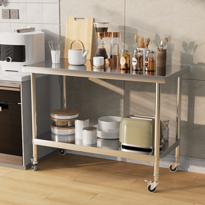 Movable Two-Tier Stainless Steel Workbench - Silver / 120cm by Livingandhome