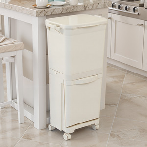 Lifeideas Kitchen Waste Sorting Bin with Wheels - Cream White / 38l / 30.5cm by lifeideas