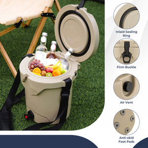 Portable Insulated Ice Chest Box with Spigot - Brown by Costway