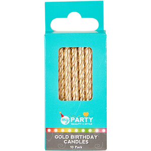 Pack of 10 Birthday Candles Metallic - Gold