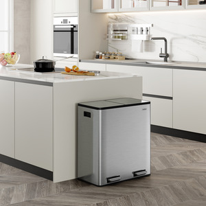 2 Compartment Stainless Steel Recycling Pedal Bin - Silver by VonHaus