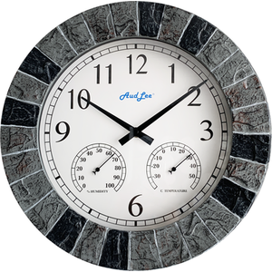 Faux Slate Thermometer and Hygrometer Clock - Mix of Ligh Grey/Black Frame Colour by Audlee
