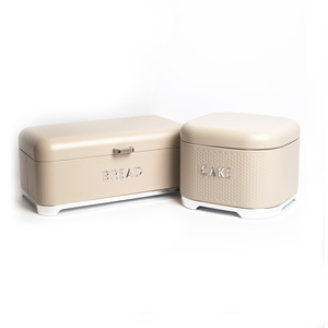 2pc Iced Latte Steel Storage Set with Cake Tin and Bread Bin - Cream by Lovello