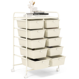 10-Drawer Storage Cart Rolling Cart - Cream by Costway