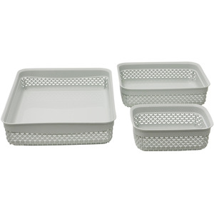 Droplette Design Set of 3 Rectangular Plastic Storage - Grey by JVL