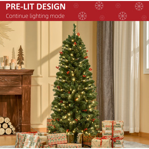 HOMCOM Prelit Artificial Pencil Christmas Tree with LED Light, Red Berry - Green / 5ft by HOMCOM