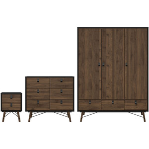 Ry 3 Piece Bedroom Set - Matt Black and Walnut