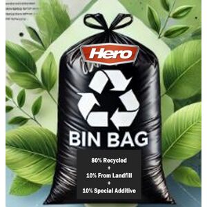 Hero 90L Tie Top Bin Bag Liners Extra Strong - Black by Hero