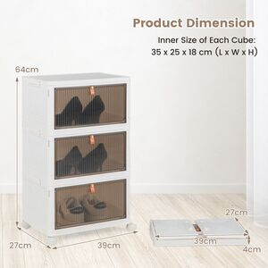 3-Drawer Stackable Shoe Storage Organiser - White by Costway