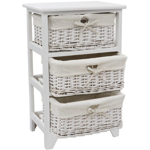 JVL Wimborne 3 Drawer Willow Storage Unit - White by JVL