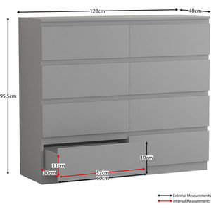 Denver Bedroom Set (2 Drawer Bedside, 8 Drawer Chest, 2 Door 2 Drawer Wardrobe) by Vida Designs