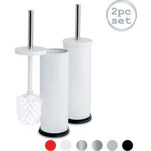 Round Stainless Steel Toilet Brush Holder Pack of 2 - White by Harbour Housewares