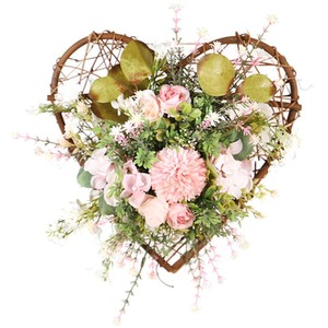 Heart-Shaped Floral Wreath - Pink Red by Livingandhome