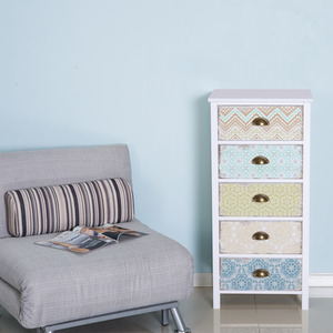 HOMCOM Chest of 5 Drawers Bedside Cabinet - White, Multi colour by HOMCOM