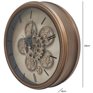 Vanity Living Round Glass Front Gear Wall Clock - Gold / 23cm by Vanity Living