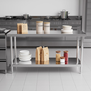 2 Layer Stainless Steel Work Bench Table - Silver / 150cm by Livingandhome