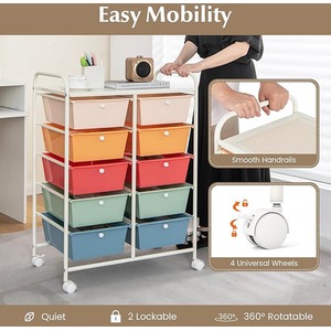 10-Drawer Storage Cart Rolling Cart - Macaron by Costway