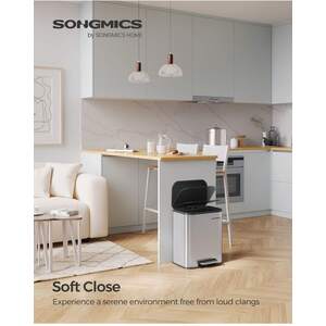 SONGMICS 20L Soft-Close Pedal Kitchen Bin - Silver by SONGMICS
