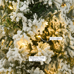 HOMCOM Prelit Artificial Snow Flocked Christmas Tree with LED Light - Green, White / 5ft by HOMCOM