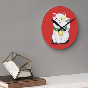 Lucky Waving Cat Wall Clock - Red by Clock Styles London
