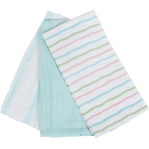 Pack of 3 Pastel Wave Tea Towels - Multicolour by My Home