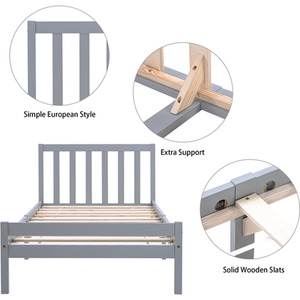 Solid Wooden Bed Frame for Adults Kids - Grey / 90cm by Abrihome