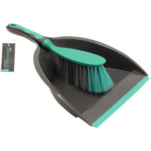 Rubber Grip Dustpan and Bristle Brush Set - Grey by JVL