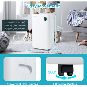 40L Dehumidifier Quiet Dehumidifier-White - White by Costway