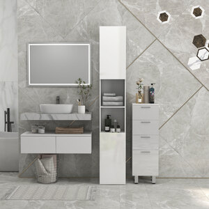 kleankin High Gloss Slim Bathroom Cabinet with Adjustable Shelves - White by kleankin