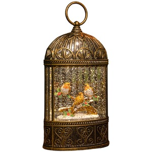 Light up Christmas Robin Scene Water Spinner with LEDs - Bronze by Samuel Alexander