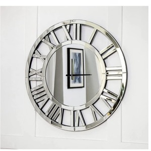 Mirrored Wall Clock Large - Silver by Biznest