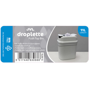 Droplette Design Plastic Lidded Bin - Grey / 0.75kg by JVL