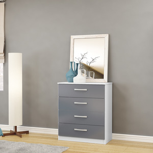 Wooden 4 Piece Furniture Set Wardrobe Chest of Drawers Bedsides Lynx - White & Grey by Birlea