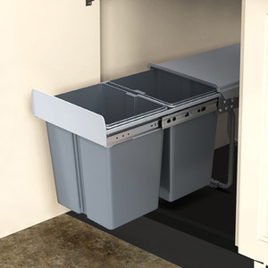 40L Double Pull-Out Kitchen Bin for Cabinet Installation - Grey by komore