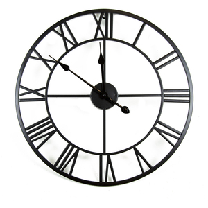 Round Skeleton Clock with Roman Numerals Matte 80cm - Black by Charles Bentley