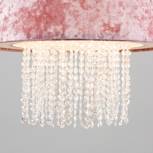 Pink Velvet Cylinder Ceiling Pendant Light Shade With Clear Acrylic Droplets - Pink by ValueLights