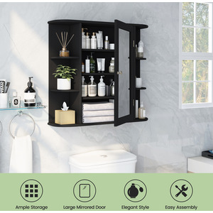 Mirrored Bathroom Storage Cabinet - Black by Costway