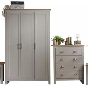 4 Piece Bedroom Set Wardrobee 2 Bedside Table 4 Drawer Cabinet - Soft Grey and Natural by Wyld and Coco