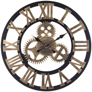 Steampunk-style Round Wall Clock with 3D Roman Numerals - Gold by lifeideas