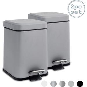 Square Stainless Steel Bathroom Pedal Bins Set of 2 - Grey by Harbour Housewares
